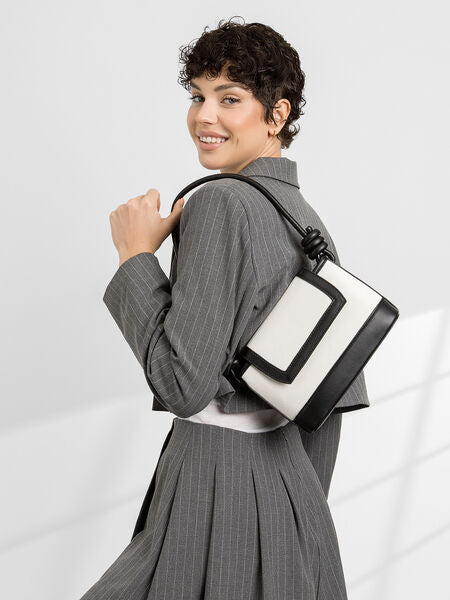 Black Trim Canvas Shoulder Bag with Knotted Strap