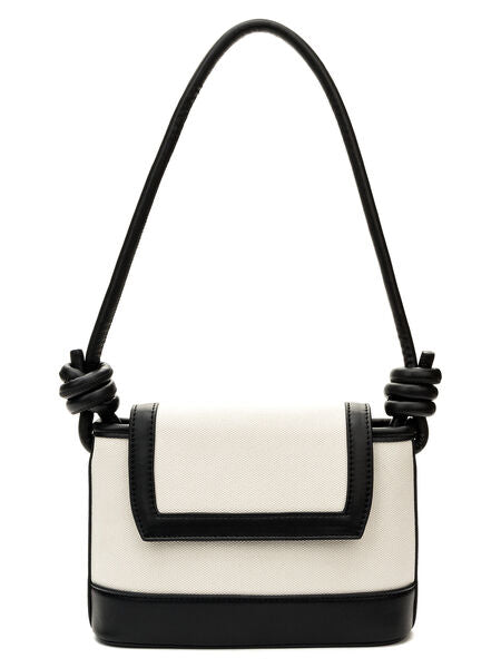 Black Trim Canvas Shoulder Bag with Knotted Strap