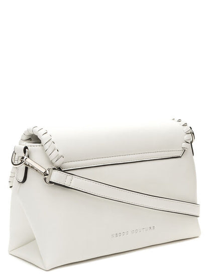 White Textured Flap Bag with Woven Edge