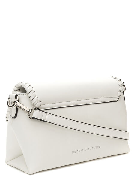 White Textured Flap Bag with Woven Edge