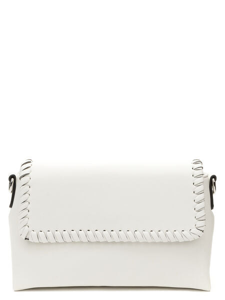White Textured Flap Bag with Woven Edge