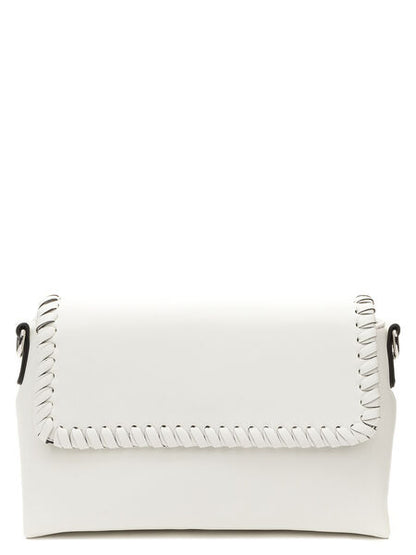 White Textured Flap Bag with Woven Edge