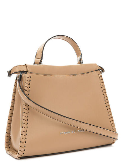 Beige Structured Handbag with Whipstitch Detail