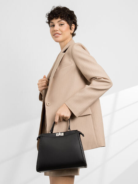 Black Structured Tote with Turn Lock