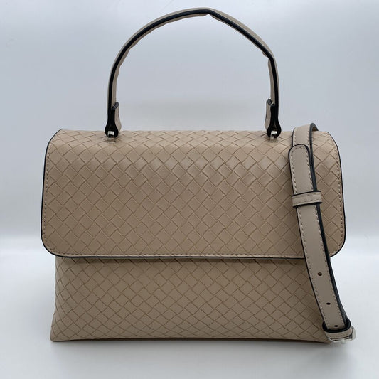 Beige Woven Handbag with Adjustable Strap
