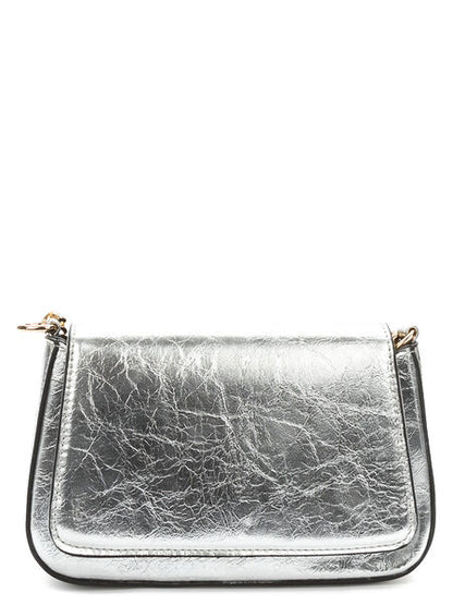 Silver Textured Crossbody Bag with Flap Closure