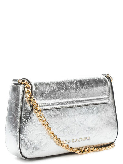 Silver Textured Crossbody Bag with Flap Closure