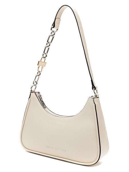 Cream Faux Leather Shoulder Bag with Chain Strap