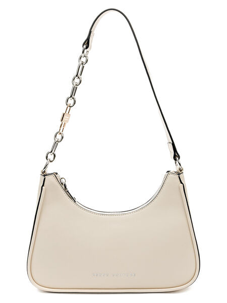 Cream Faux Leather Shoulder Bag with Chain Strap