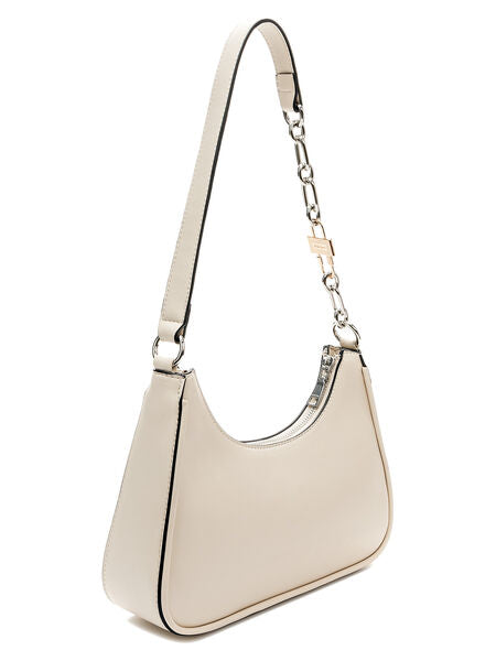 Cream Faux Leather Shoulder Bag with Chain Strap