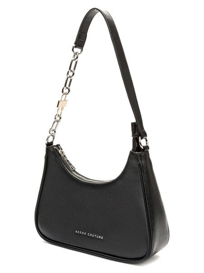 Black Minimalist Shoulder Bag with Chain Accent