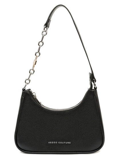 Black Minimalist Shoulder Bag with Chain Accent