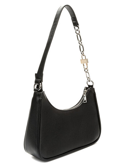 Black Minimalist Shoulder Bag with Chain Accent
