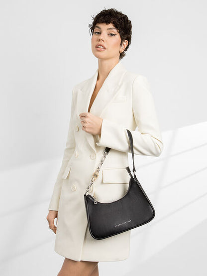 Black Minimalist Shoulder Bag with Chain Accent