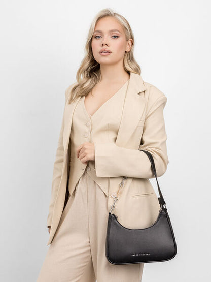 Black Minimalist Shoulder Bag with Chain Accent