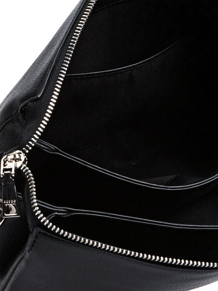 Black Textured Crossbody Bag with Silver Accents