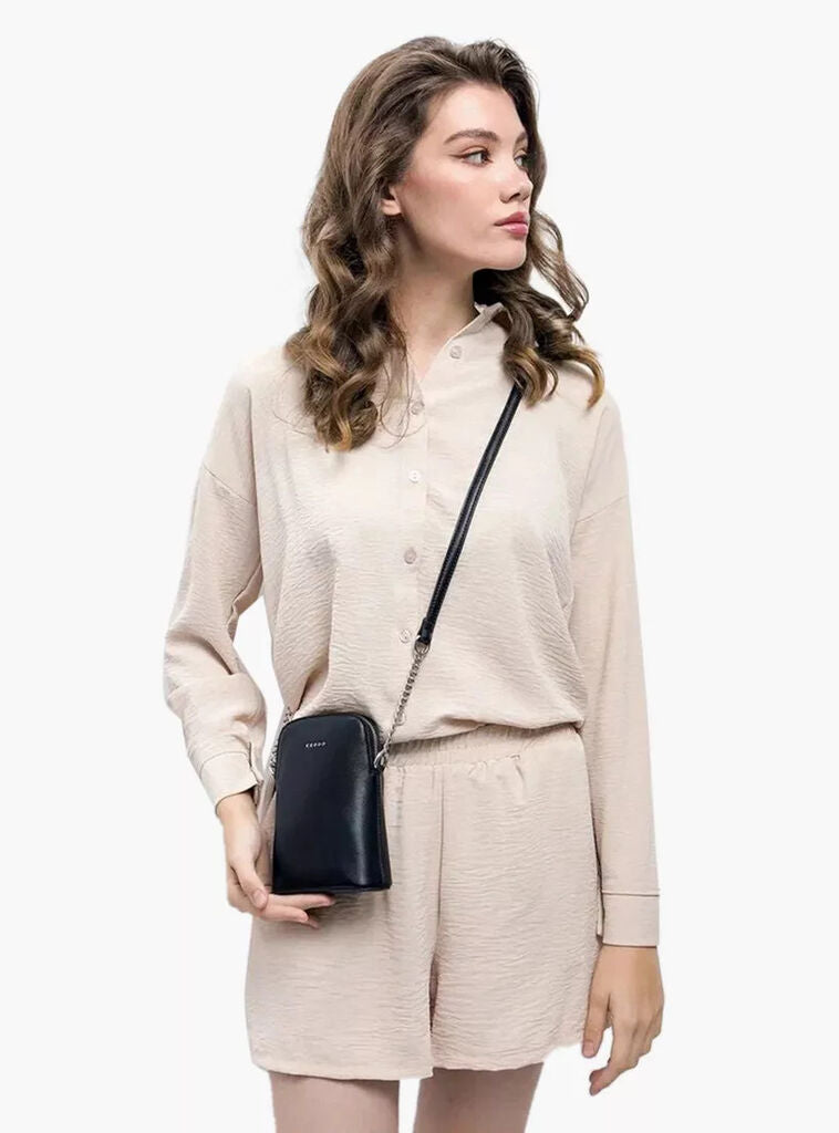 Black Sleek Crossbody Bag with Chain Strap