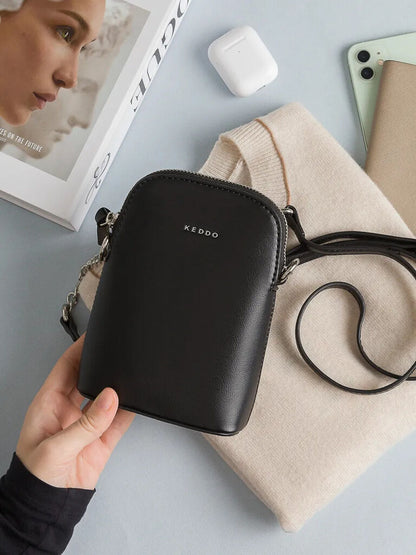 Black Sleek Crossbody Bag with Chain Strap