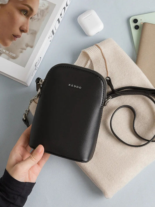 Black Sleek Crossbody Bag with Chain Strap