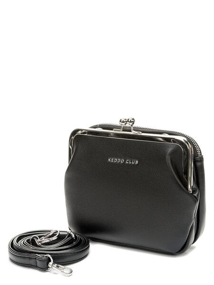 Black Faux Leather Crossbody Bag with Frame Closure