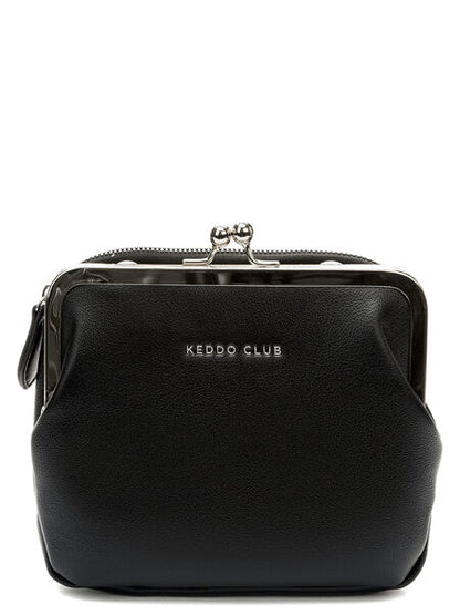 Black Faux Leather Crossbody Bag with Frame Closure