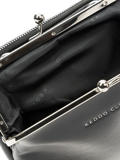 Black Faux Leather Crossbody Bag with Frame Closure