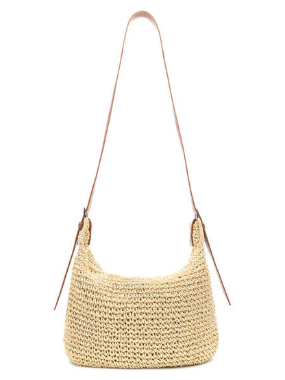 Beige Woven Crossbody Bag with Adjustable Strap