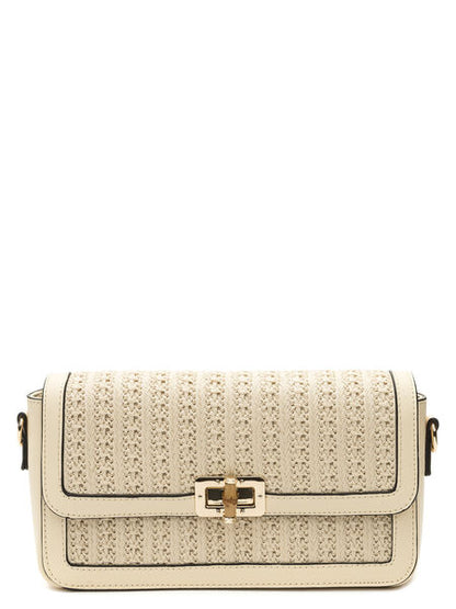 Cream Woven Clutch with Gold Lock