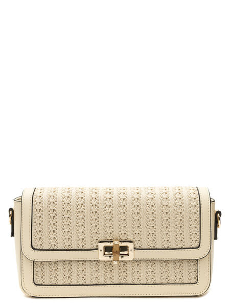 Cream Woven Clutch with Gold Lock