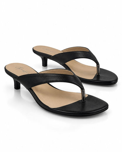 Heeled Mule Open-Toe Nappa BLACK