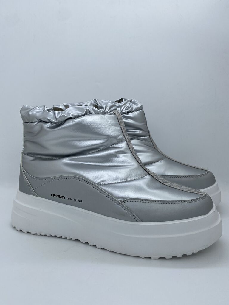 Silver Quilted Ankle Boots with Platform Sole