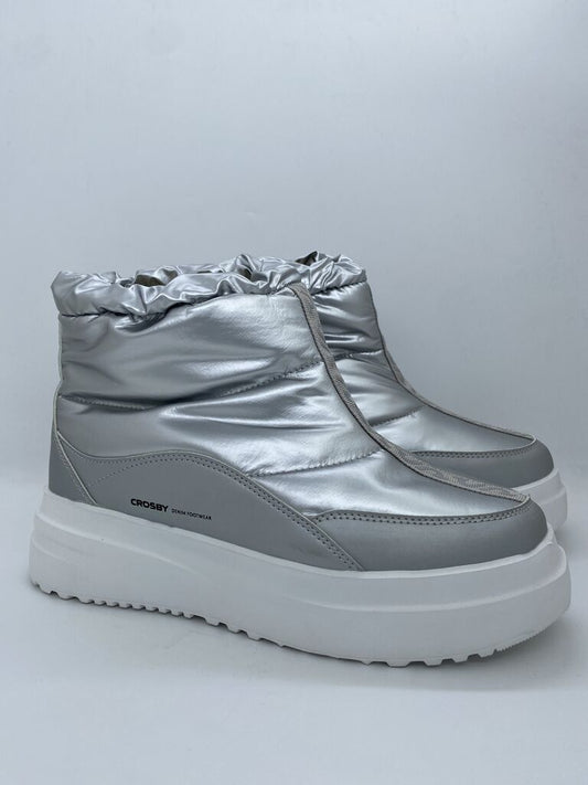 Silver Quilted Ankle Boots with Platform Sole
