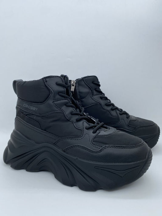Black Chunky High-Top Sneakers with Distinctive Sole
