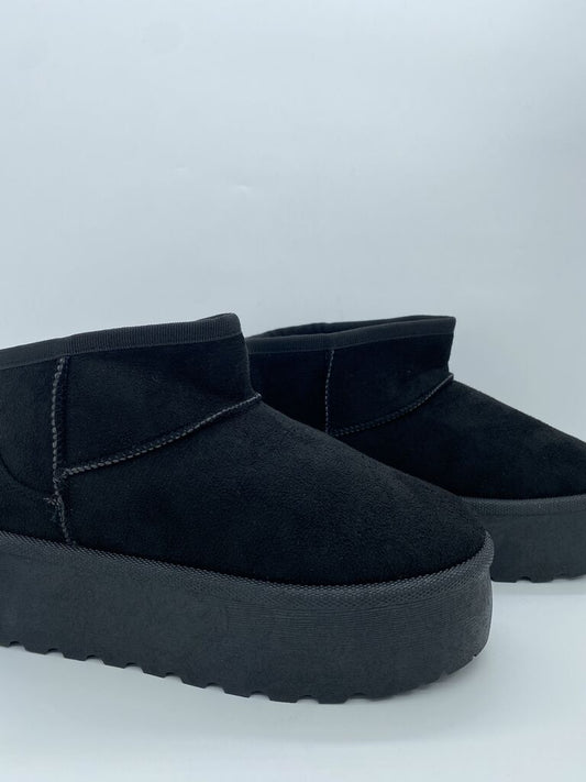 Black Suede Platform Ankle Boot with Lug Sole
