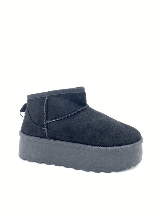 Black Suede Platform Ankle Boot with Lug Sole