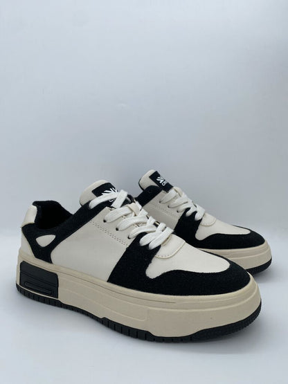 Black and White Colorblock Sneakers with Platform Sole