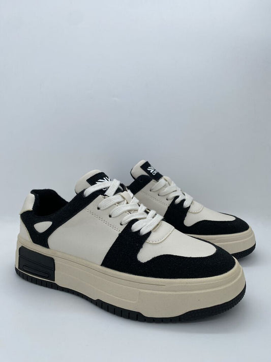 Black and White Colorblock Sneakers with Platform Sole