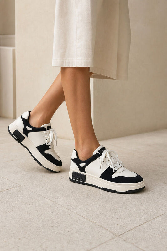 Black and White Colorblock Sneakers with Platform Sole