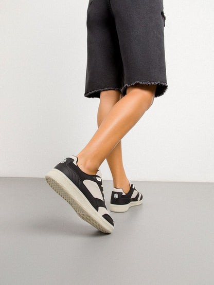 Black and Beige Colorblock Sneaker with Contrast Laces