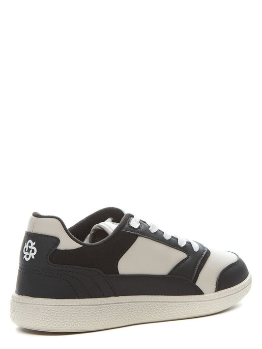 Black and Beige Colorblock Sneaker with Contrast Laces