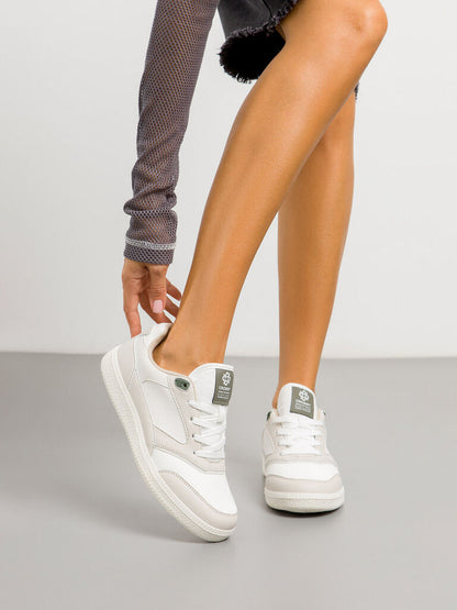 White Athletic Low-Top Sneakers with Lace-Up Closure