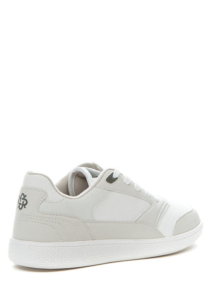 White Athletic Low-Top Sneakers with Lace-Up Closure