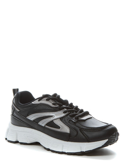 Black Leather Athletic Sneakers with White Sole