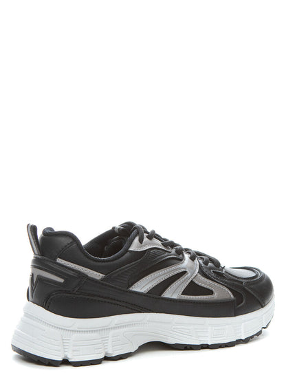 Black Leather Athletic Sneakers with White Sole