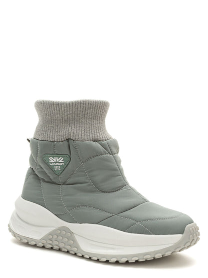Grey Quilted Platform Boot with Ribbed Collar