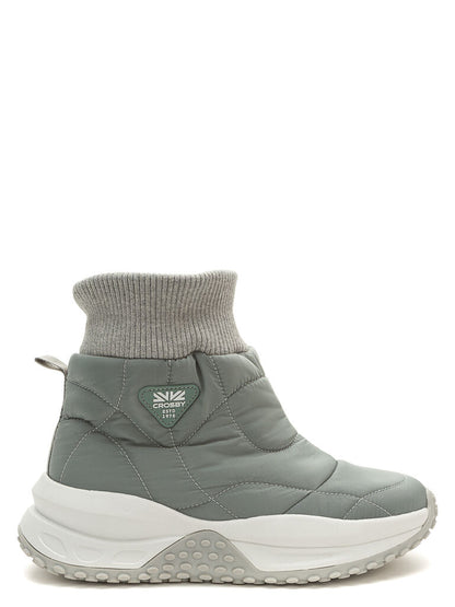 Grey Quilted Platform Boot with Ribbed Collar