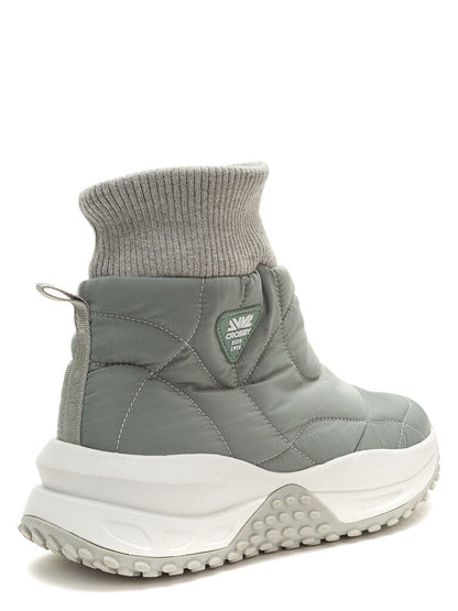 Grey Quilted Platform Boot with Ribbed Collar