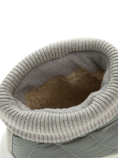 Grey Quilted Platform Boot with Ribbed Collar