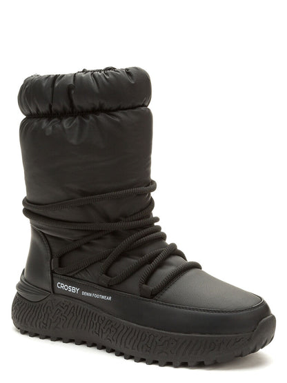 Black Quilted Mid-Calf Boots with Rope Detailing