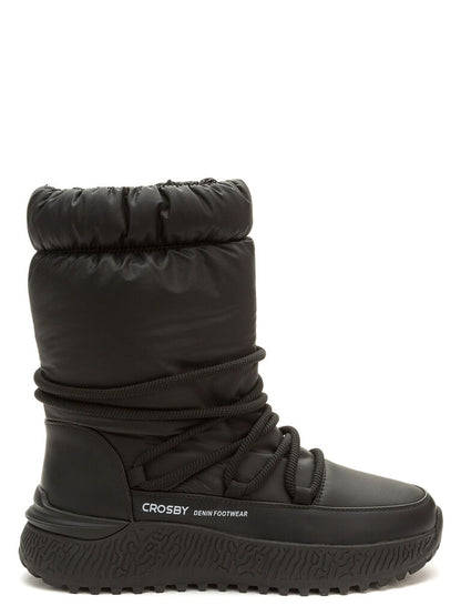 Black Quilted Mid-Calf Boots with Rope Detailing